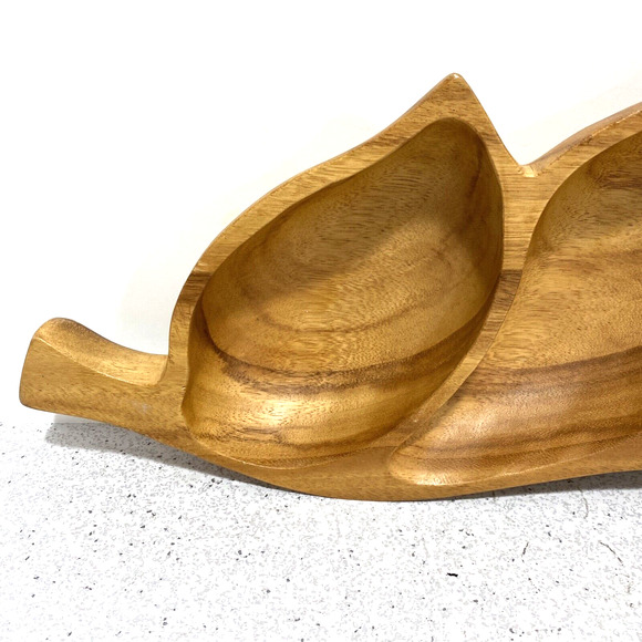 Leilani genuine Monkey Pod Wood hand crafted snack tray 4 section wooden decor - Picture 4 of 9